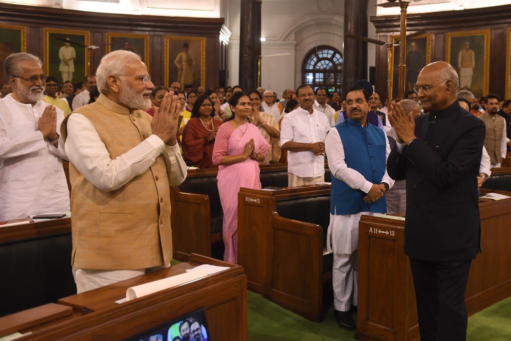 President Ram Nath Kovind at the farewell reception in the Central Hall of Parliament