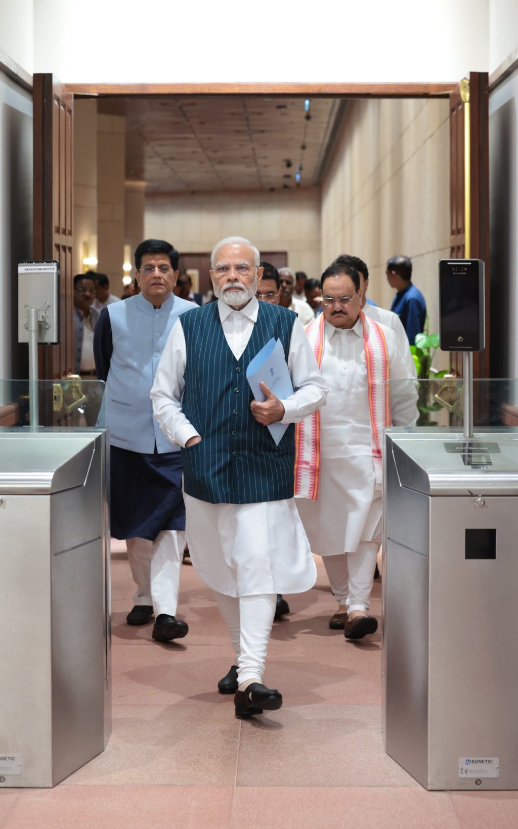 PM Narendra Modi walking into new parliament