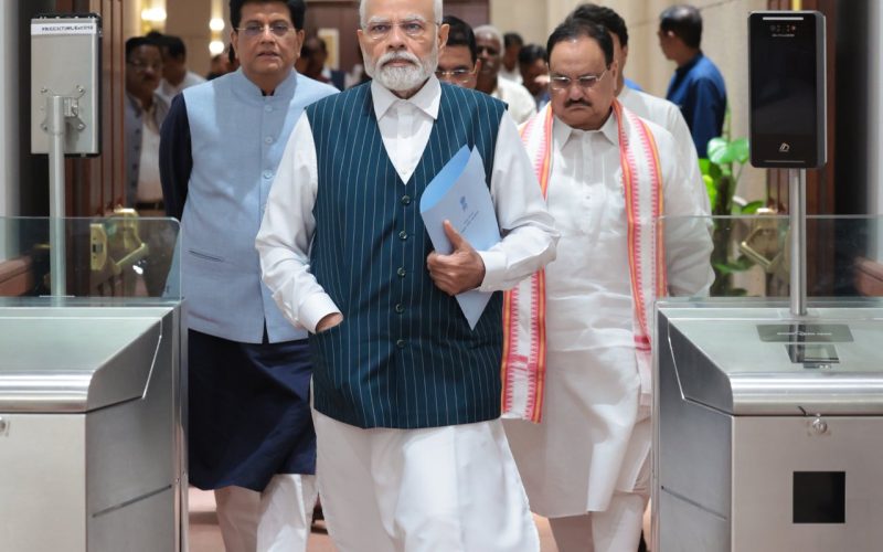 PM Narendra Modi walking into new parliament