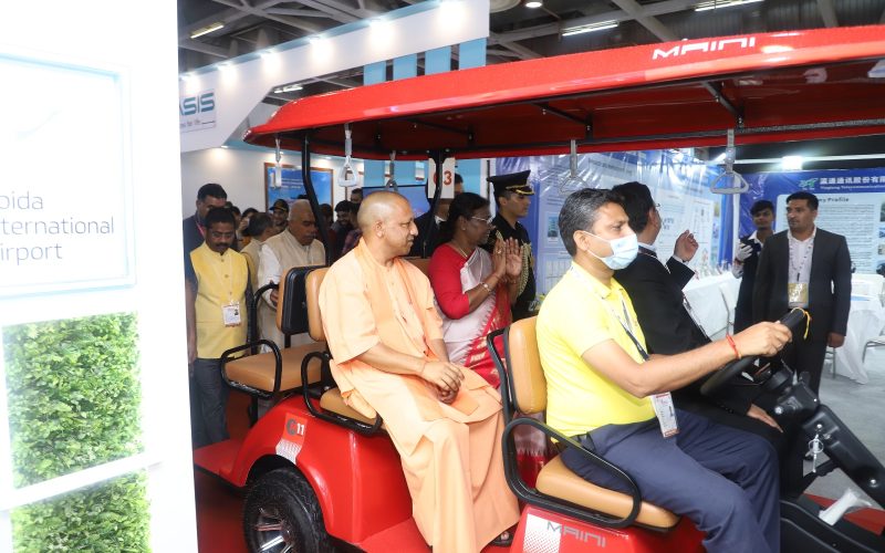 President Droupadi Murmu with UP CM Yogi Adityanath at Noida International Airport