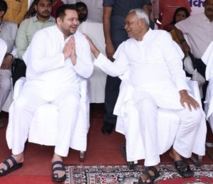 Bihar CM Nitish Kumar with his deputy Tejashwi Yadav