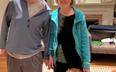 Claudia Goldin with her husband, Lawrence, and dog, Pika.