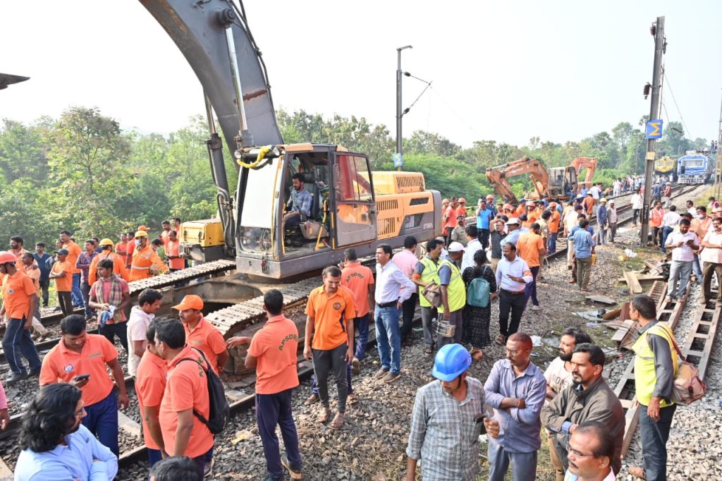 Track restoration work at the accident site. Photo credit South-Central Railways