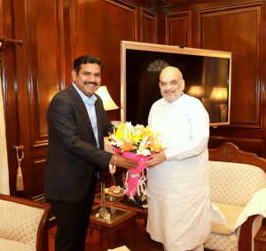 BJP MLA Vijayendra Yediyurappa with Union Minister for Home Affairs Amit Shah