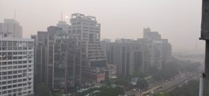 Connaught Place in Delhi was covered in dense smog on Thursday afternoon