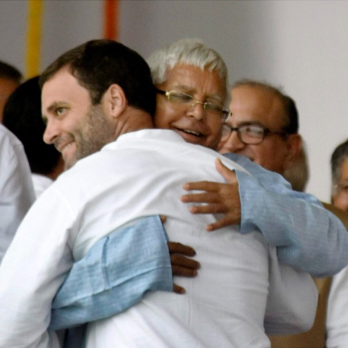 Former Congress president Rahul Gandhi with former Bihar CM Lalu Prasad Yadav (Image credit X RJD)