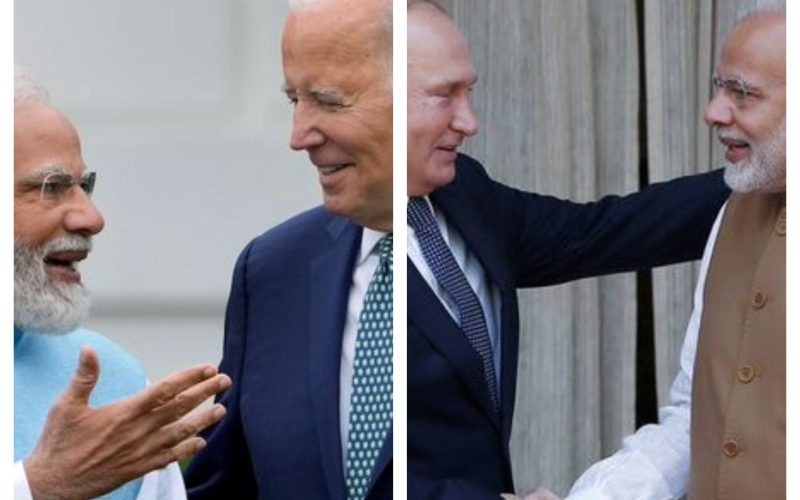 PM Modi with US president Joes Biden and Russian President Vladimir Putin