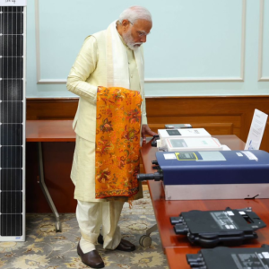 PM Narendra Modi at a meeting on rooftop solar scheme (Image credit X @PMO)