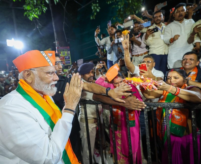 PM Narendra Modi during roadshow in Ranchi, Jharkhand