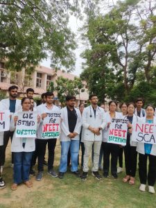 NEET protests by medical students in Rohtak in Haryana