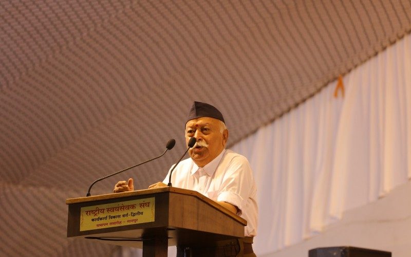 RSS chief Mohan Bhagwat during a training programme in Nagpur