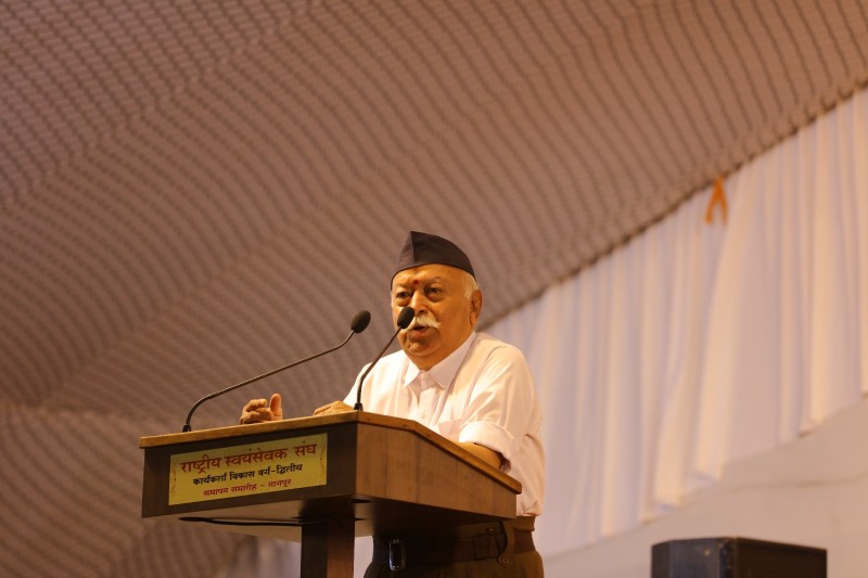 RSS chief Mohan Bhagwat during a training programme in Nagpur