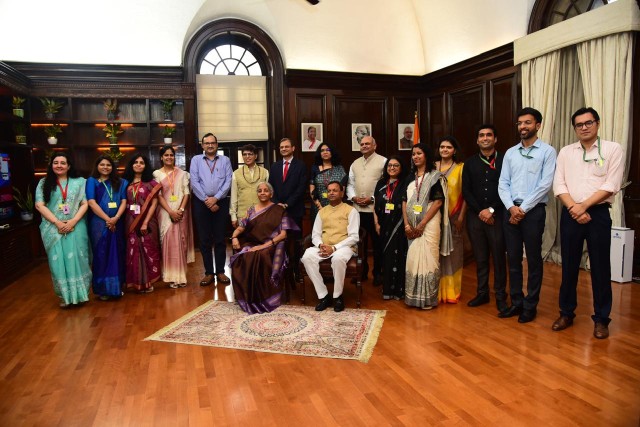 Finance Minister Nirmala Sitharaman with the team of the CBDT ahead of the Budget