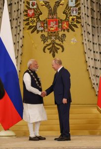 PM Narendra Modi after receiving the highest civilian award of Russia