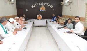 Uttar Pradesh CM Yogi Adityanath during a review meeting with Hatharas Police