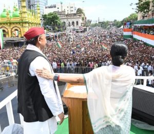 West Bengal CM Mamata Banerjee at a Kolkata rally