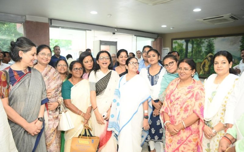 West Bengal CM Mamata Banerjee with MPs of TMC in New Delhi