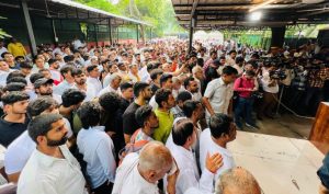 Crowd at the residence of former Haryana CM Bhupinder Singh Hooda