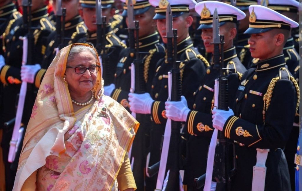 Former Bangladesh PM Sheikh Hasina taking guard of honour