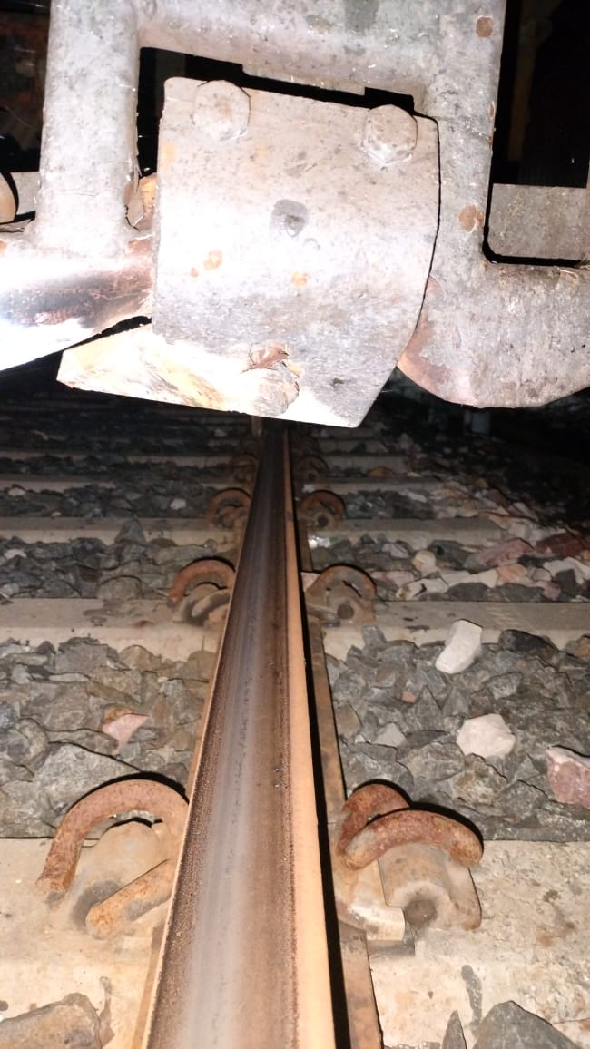 Damaged engine of Sabarmati Express