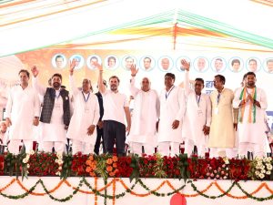 Congress leader Rahul Gandhi at a Haryana rally