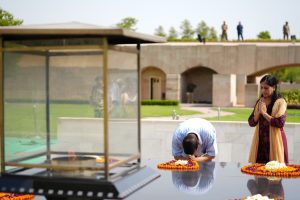 Delhi CM Arvind Kejriwal at Raj Ghat with Sunita Kejriwal