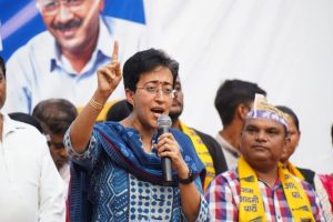 Delhi Minister Atishi addressing a public meeting