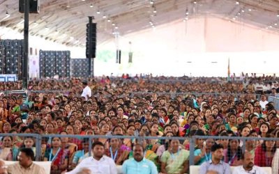 People attend a rally by Congress leader Rahul Gandhi