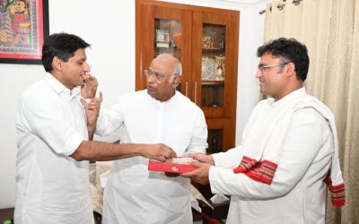 Congress president Mallikarjuna Kharge with Ashok Tanwar