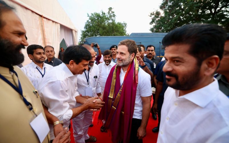 Congress leader Rahul Gandhi in Telanagana for Social Justice Conclave on Tuesday. Image credit X.com @INCTelangana