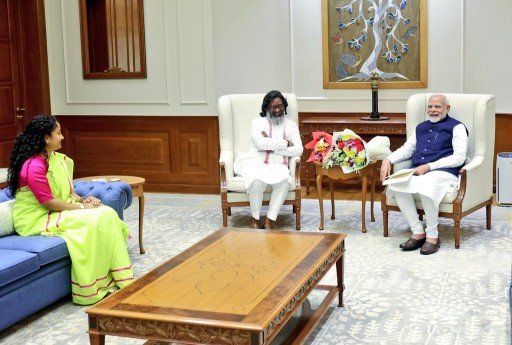 Jharkhand CM Hemant Soren called on PM Narendra Modi on Tuesday. Image credit @HemantSorenJMM