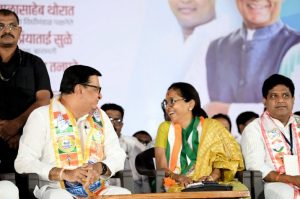 NCP (Sharadchandra) leader Supriya Suele during Maharashtra elections campaign. Image credit X.com @bb_thorat