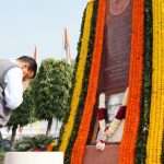 AAP Convenor Arvind Kejriwal at a statue of B R Ambedkar. Image credit X.com @AAPDelhi