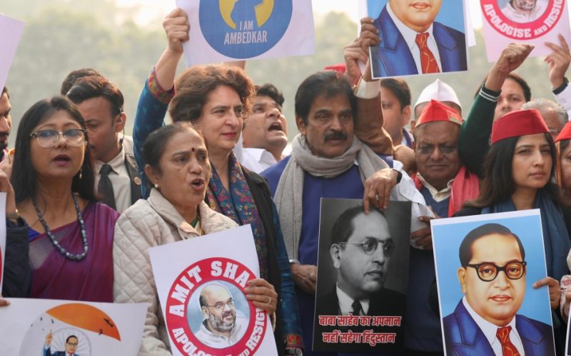 Congress MP Priyanka Gandhi Vadra leads protest on Friday. Image credit Congress party