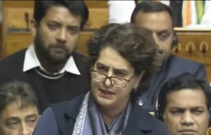 Priyanka Gandhi Vadra in Lok Sabha. Image credit Video grab Lok Sabha TV