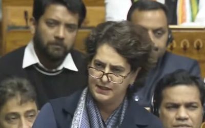 Priyanka Gandhi Vadra in Lok Sabha. Image credit Video grab Lok Sabha TV
