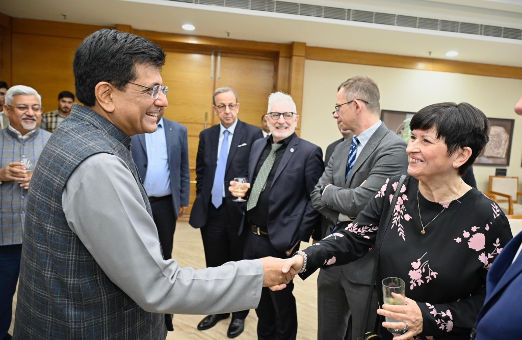 Union Minister for Commerce Piyush Goyal with EU delegation. Image credit X.com @PiyushGoyal