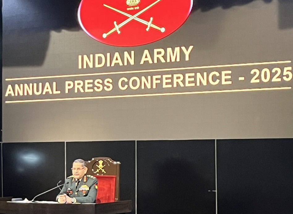 Army Chief General Upendra Dwivedi at annual press conference. Image credit Raksha Samachar