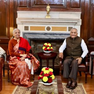 Finance Minister Nirmala Sitharaman with Governor of Mizoram Gen VK Singh Image credit X.com