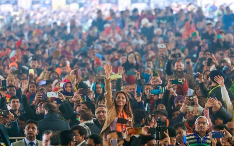 People at a rally addressed by PM Narendra Modi in Delhi on Friday. Image credit BJP