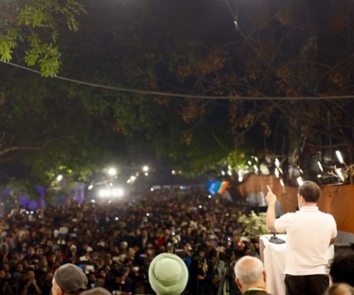 Rahul Gandhi addresses public meeting in Delhi. Image credit Congress