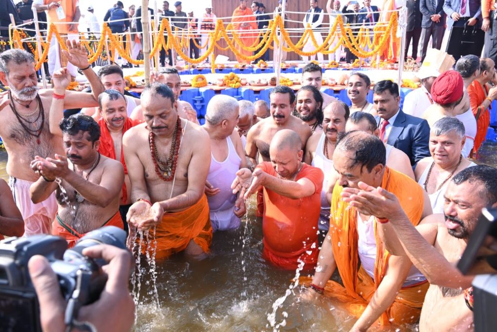 Uttar Pradesh CM Yogi Adityanath at Mahakumbh Image credit UP Info Dept