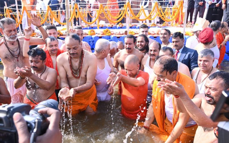 Uttar Pradesh CM Yogi Adityanath at Mahakumbh Image credit UP Info Dept