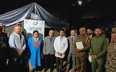 AIIMS Director M Srinivas at makeshift patient tent Image credit AIIMS, New Delhi