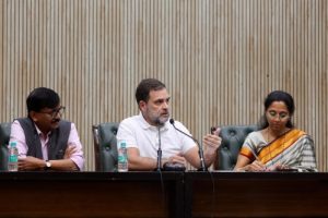 Congress leader Rahul Gandhi at a press conference at Constitution Club Image credit INC India