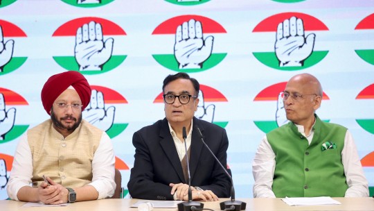 Congress leaders addressed a press conference on EC Selection Panel meeting in New Delhi.