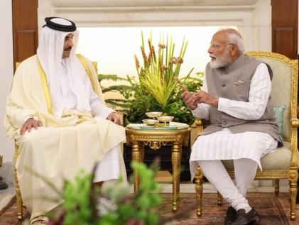 PM Narendra Modi holds talk with Emir of Qatar Tamim bin Hamad Al-Thani at Hyderabad House on Tuesday.