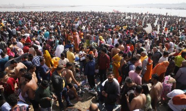 People take bath at Sangam in Mahakumbh Prayagraj Image credit UP Info Dept