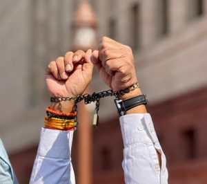 Protest in parliament against deportations of Indian from the US. Image credit INC India