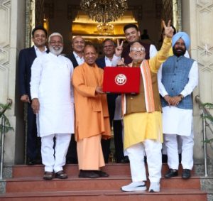 Uttar Pradesh Chief Minister Yogi Adityanath before unveiling of state Budget on Thursday.